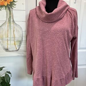 Maeve by Anthropologie Pink Cowl Neck Sweater with Ribbed Knit